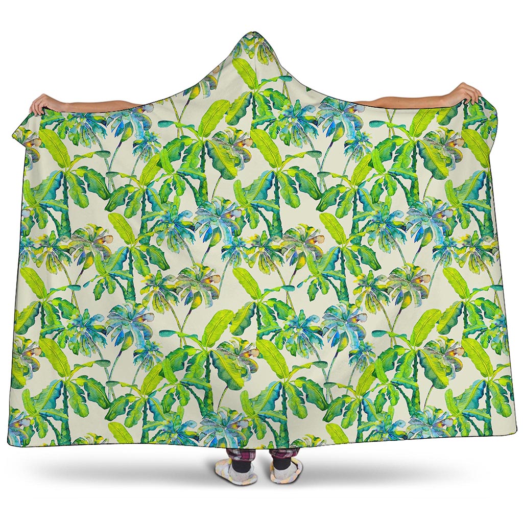 Palm Tree Banana Pattern Print Hooded Blanket