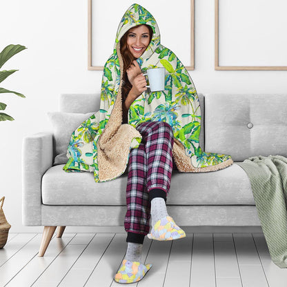 Palm Tree Banana Pattern Print Hooded Blanket