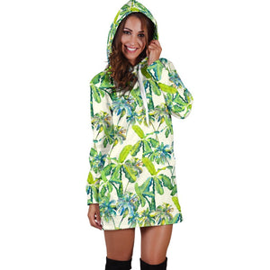 Palm Tree Banana Pattern Print Hoodie Dress GearFrost