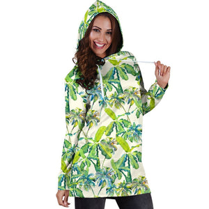 Palm Tree Banana Pattern Print Hoodie Dress GearFrost