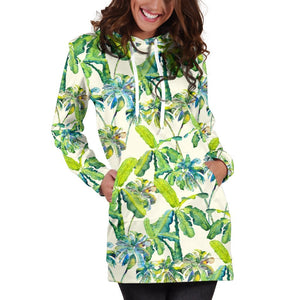 Palm Tree Banana Pattern Print Hoodie Dress GearFrost