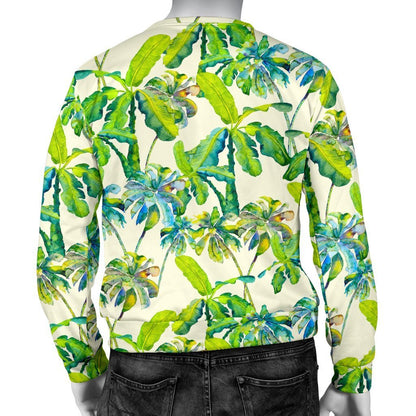 Palm Tree Banana Pattern Print Men's Crewneck Sweatshirt GearFrost