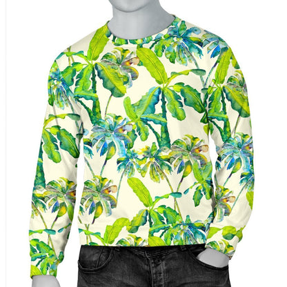 Palm Tree Banana Pattern Print Men's Crewneck Sweatshirt GearFrost