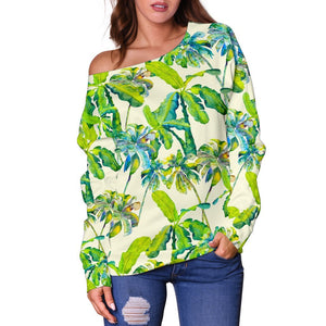 Palm Tree Banana Pattern Print Off Shoulder Sweatshirt GearFrost