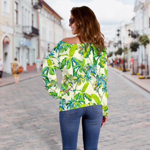 Palm Tree Banana Pattern Print Off Shoulder Sweatshirt GearFrost