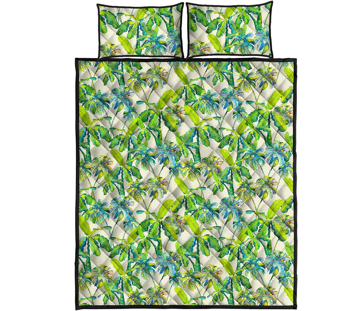 Palm Tree Banana Pattern Print Quilt Bed Set