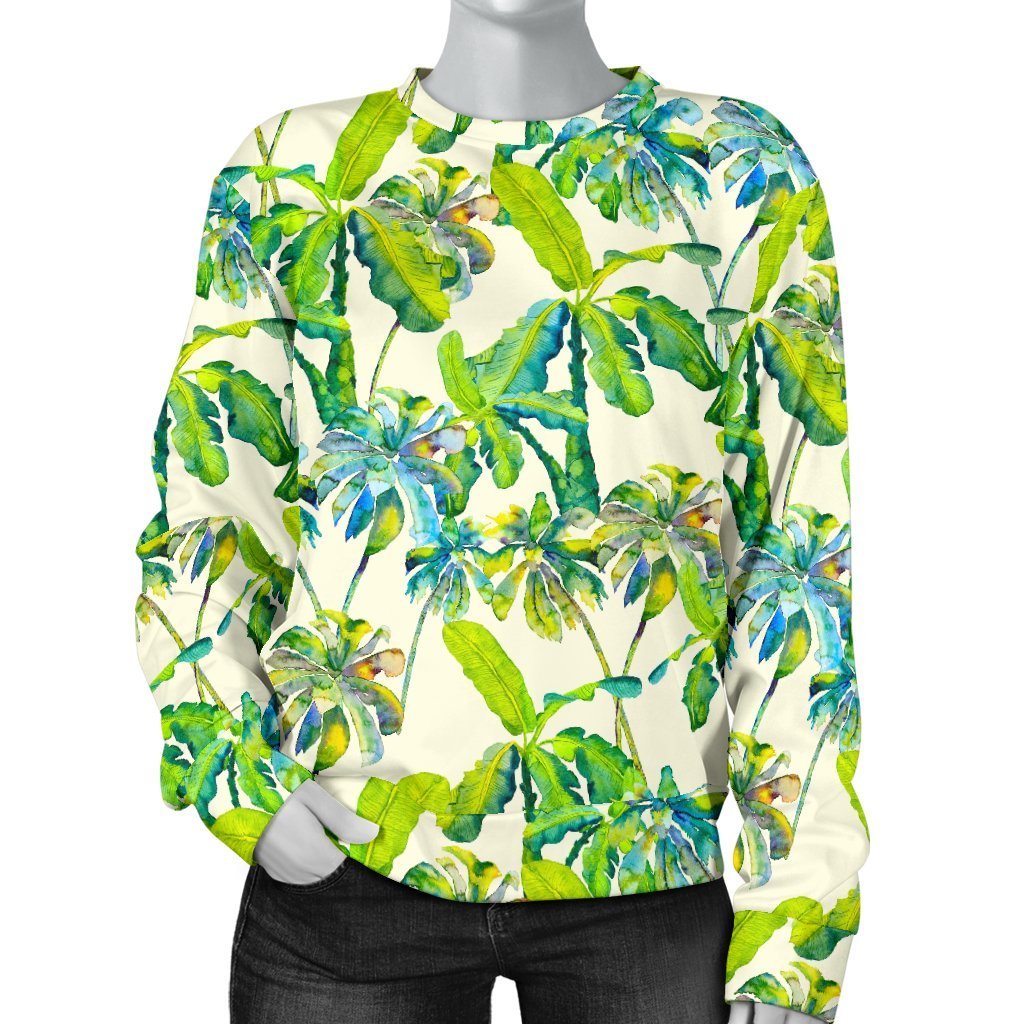 Palm Tree Banana Pattern Print Women's Crewneck Sweatshirt GearFrost