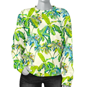 Palm Tree Banana Pattern Print Women's Crewneck Sweatshirt GearFrost