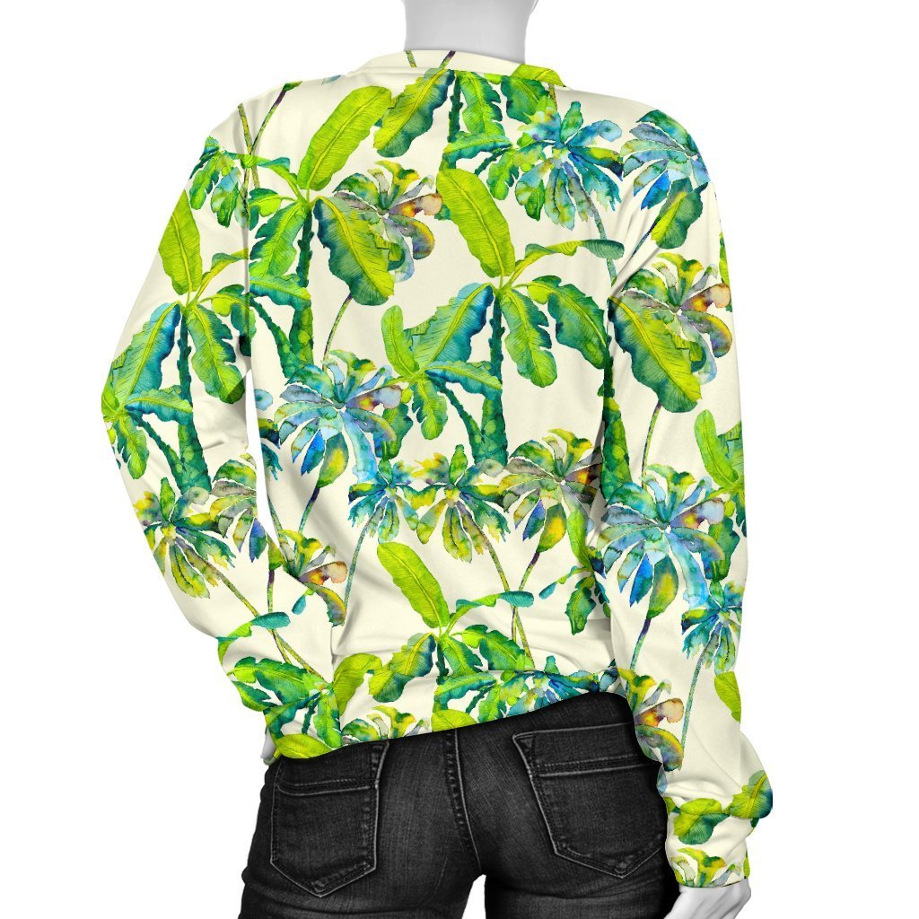 Palm Tree Banana Pattern Print Women's Crewneck Sweatshirt GearFrost