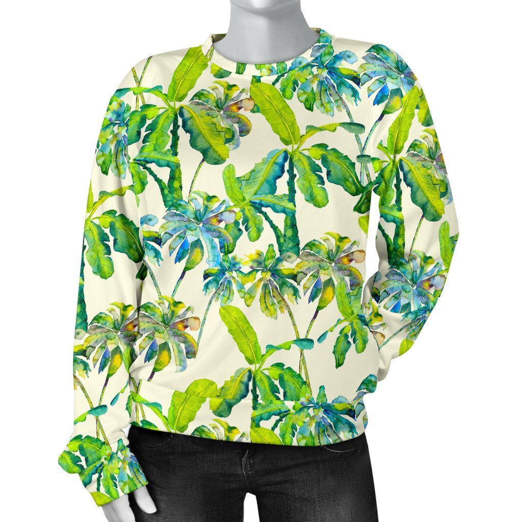 Palm Tree Banana Pattern Print Women's Crewneck Sweatshirt GearFrost