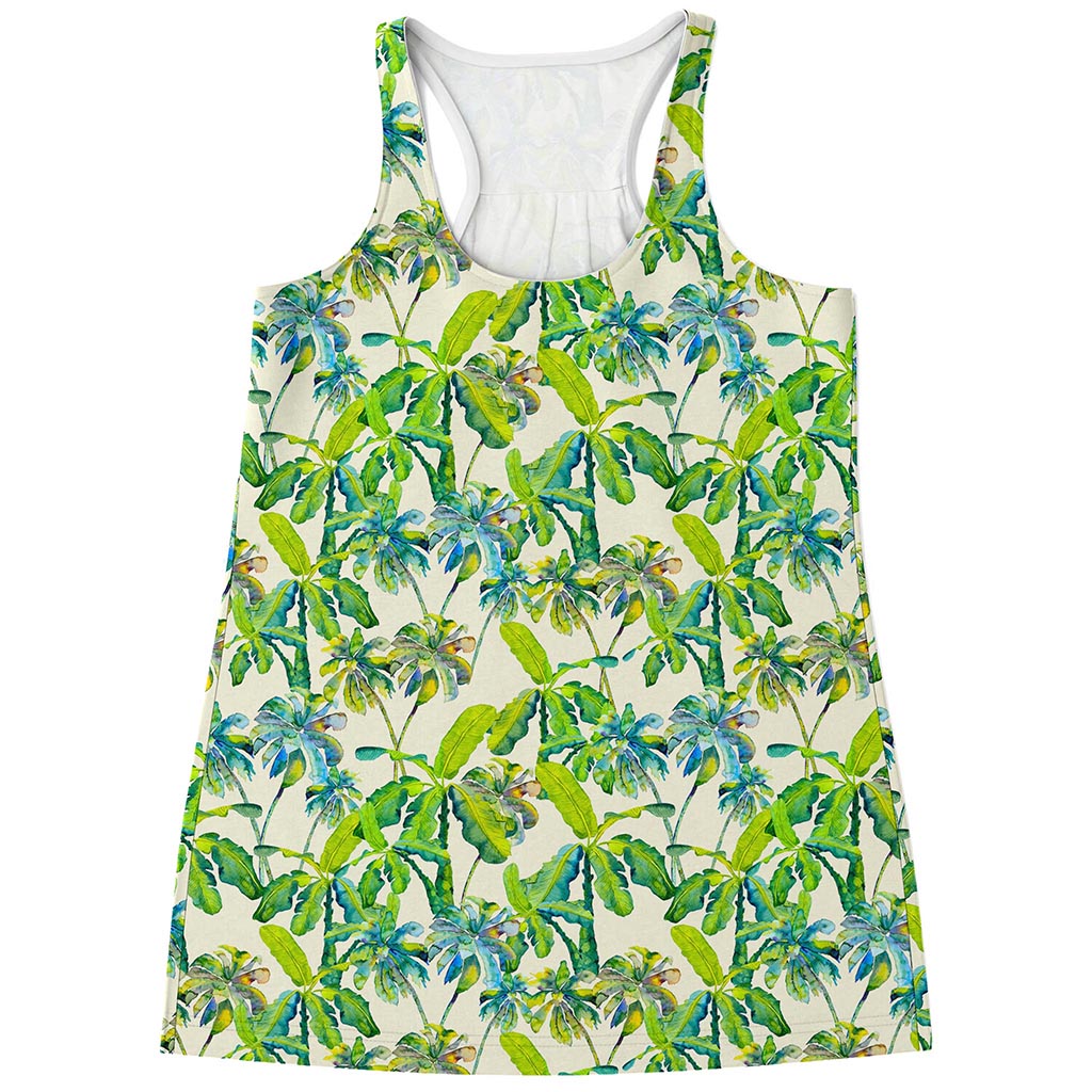 Palm Tree Banana Pattern Print Women's Racerback Tank Top