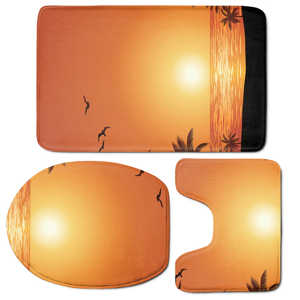 Palm Tree Beach Sunset Print 3 Piece Bath Mat Set