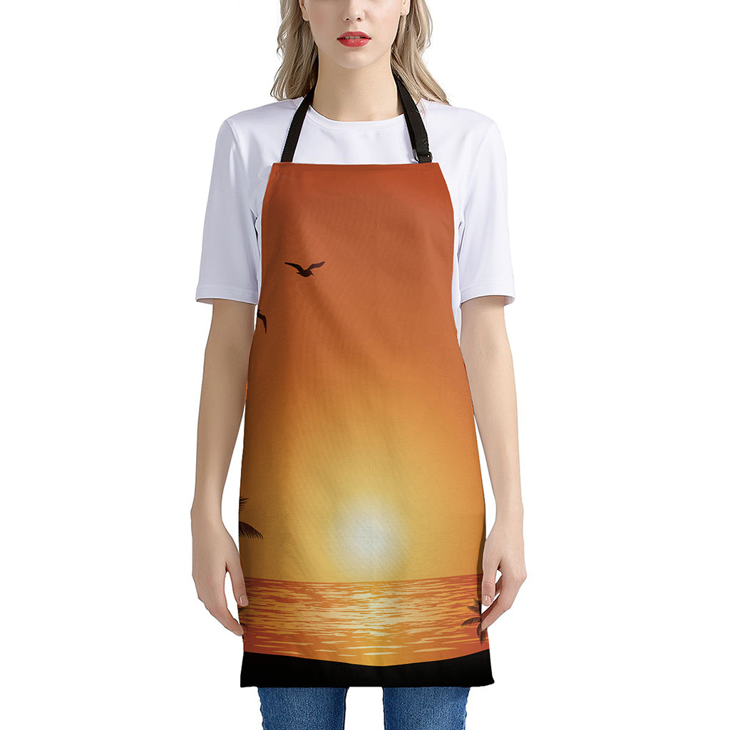 Palm Tree Beach Sunset Print Apron