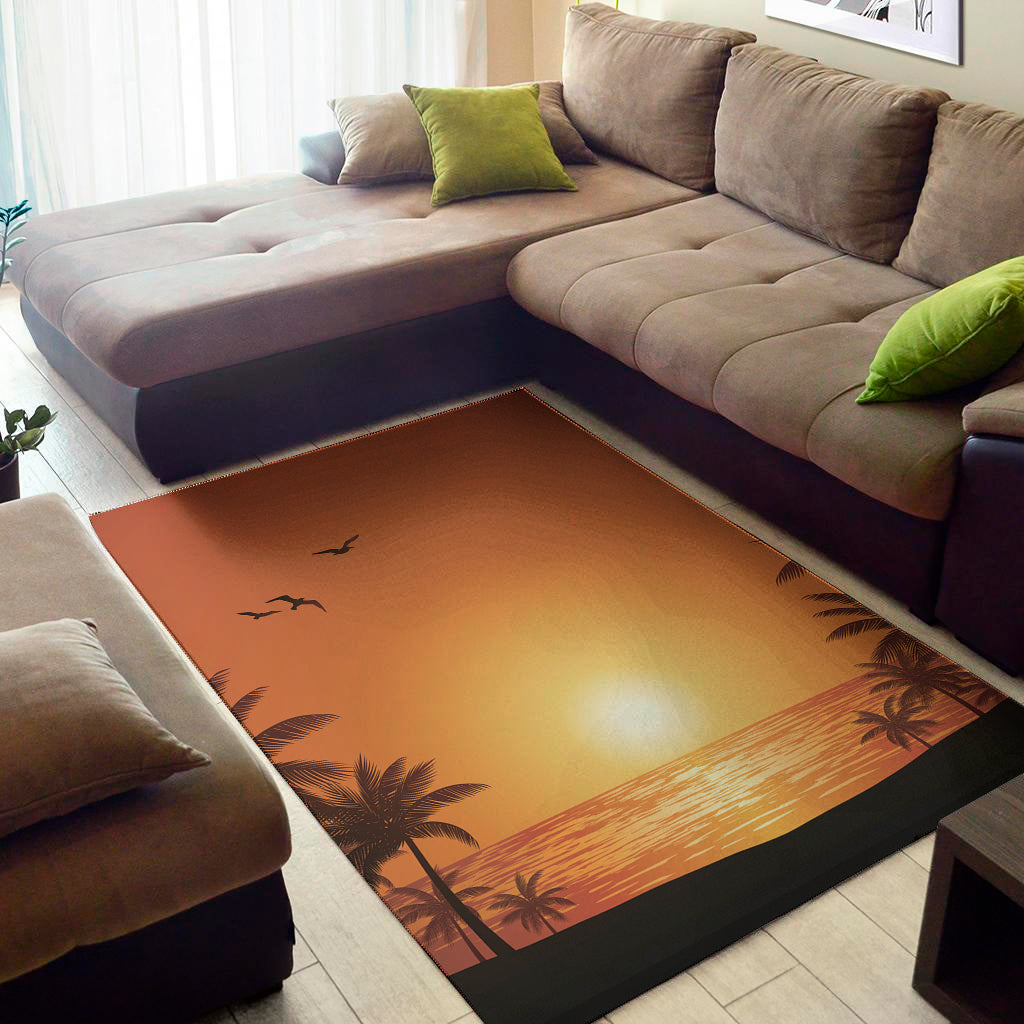 Palm Tree Beach Sunset Print Area Rug