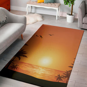 Palm Tree Beach Sunset Print Area Rug