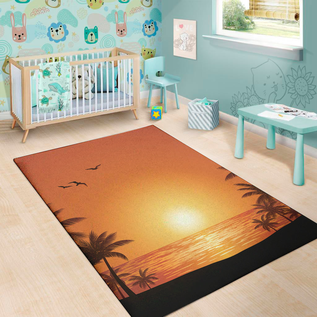 Palm Tree Beach Sunset Print Area Rug