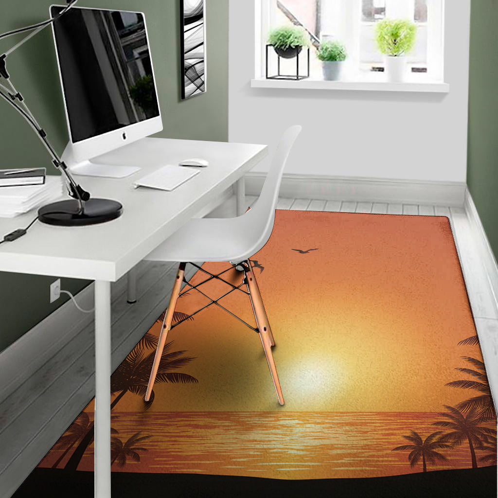 Palm Tree Beach Sunset Print Area Rug