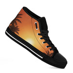 Palm Tree Beach Sunset Print Black High Top Shoes