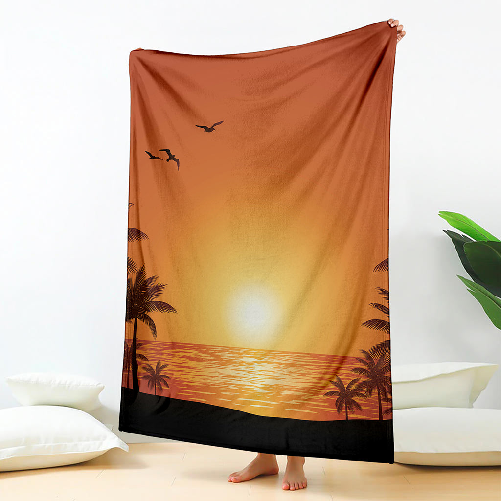 Palm Tree Beach Sunset Print Blanket