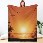 Palm Tree Beach Sunset Print Blanket