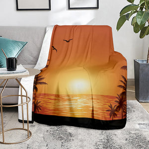 Palm Tree Beach Sunset Print Blanket