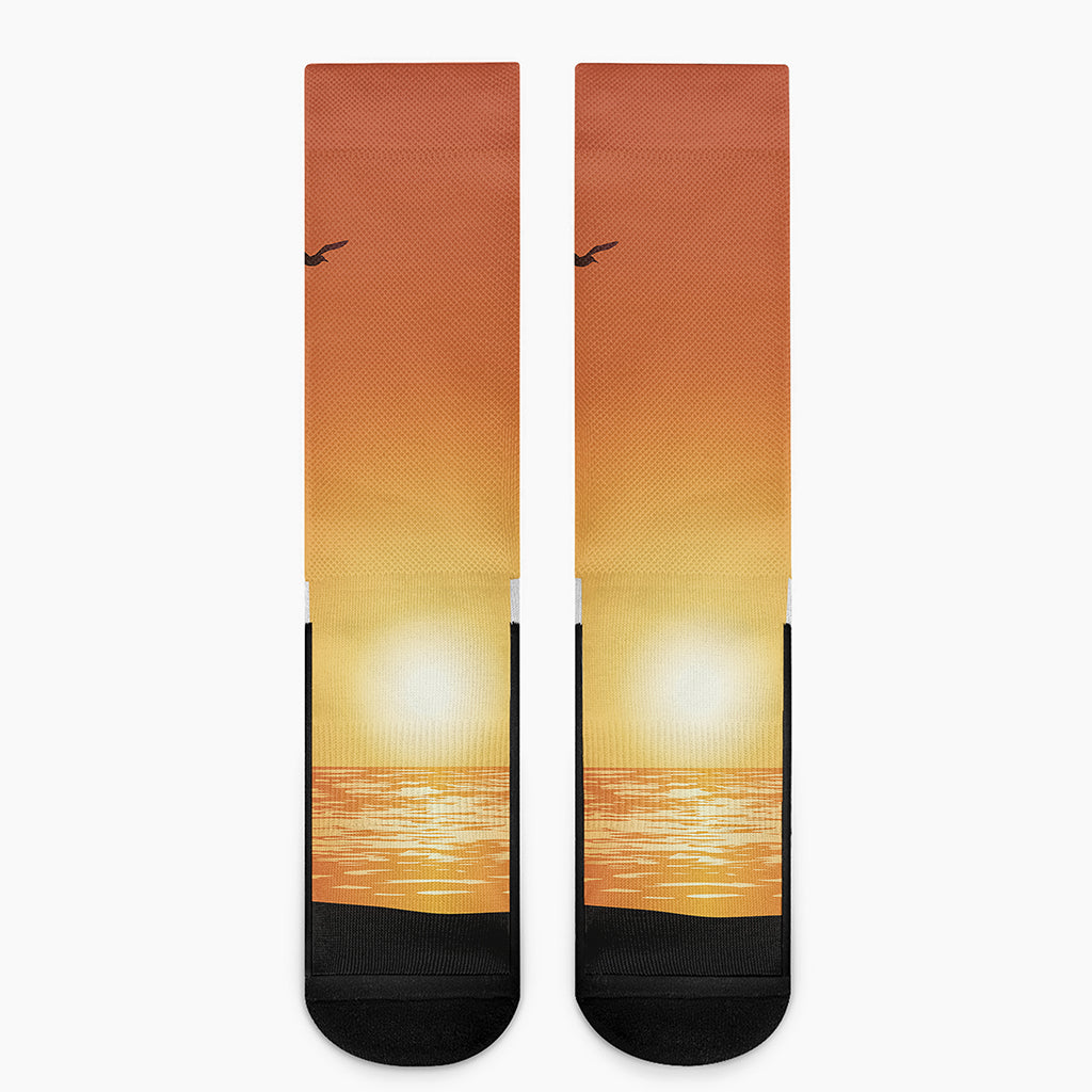 Palm Tree Beach Sunset Print Crew Socks