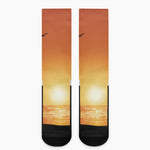 Palm Tree Beach Sunset Print Crew Socks