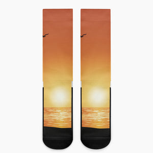 Palm Tree Beach Sunset Print Crew Socks