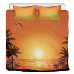 Palm Tree Beach Sunset Print Duvet Cover Bedding Set