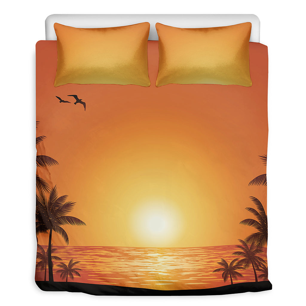 Palm Tree Beach Sunset Print Duvet Cover Bedding Set