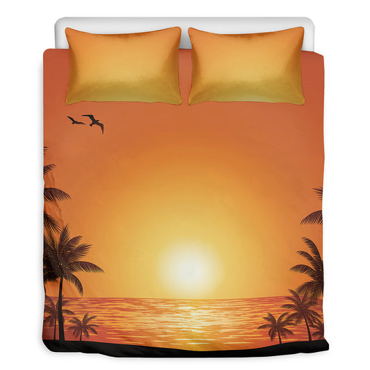Palm Tree Beach Sunset Print Duvet Cover Bedding Set