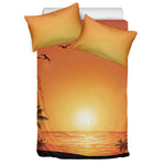 Palm Tree Beach Sunset Print Duvet Cover Bedding Set