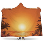 Palm Tree Beach Sunset Print Hooded Blanket
