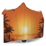 Palm Tree Beach Sunset Print Hooded Blanket