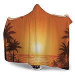 Palm Tree Beach Sunset Print Hooded Blanket