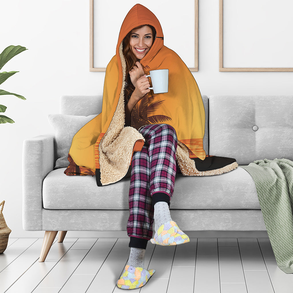 Palm Tree Beach Sunset Print Hooded Blanket