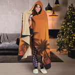 Palm Tree Beach Sunset Print Hooded Blanket