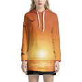 Palm Tree Beach Sunset Print Pullover Hoodie Dress