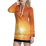 Palm Tree Beach Sunset Print Hoodie Dress