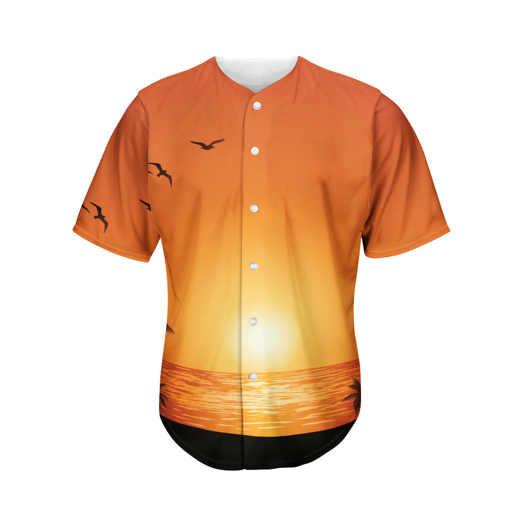 Palm Tree Beach Sunset Print Men's Baseball Jersey