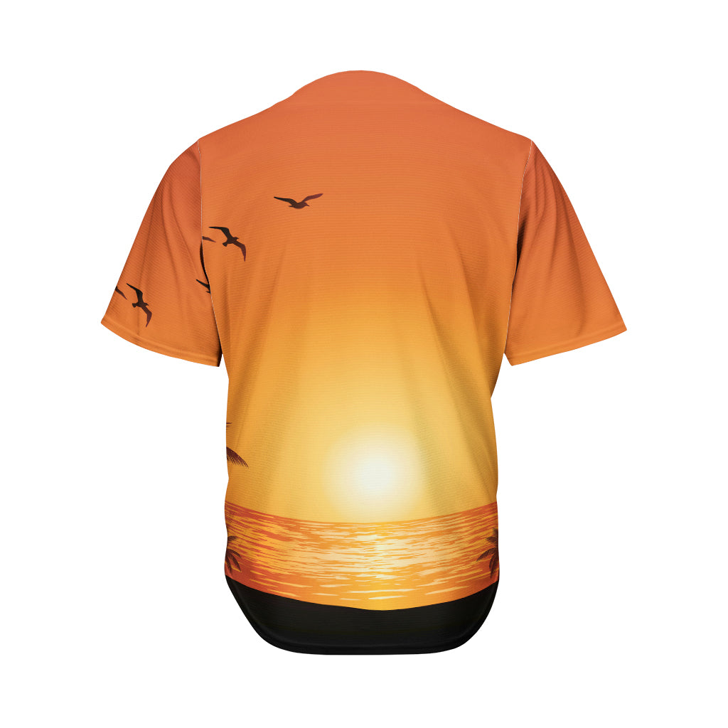 Palm Tree Beach Sunset Print Men's Baseball Jersey