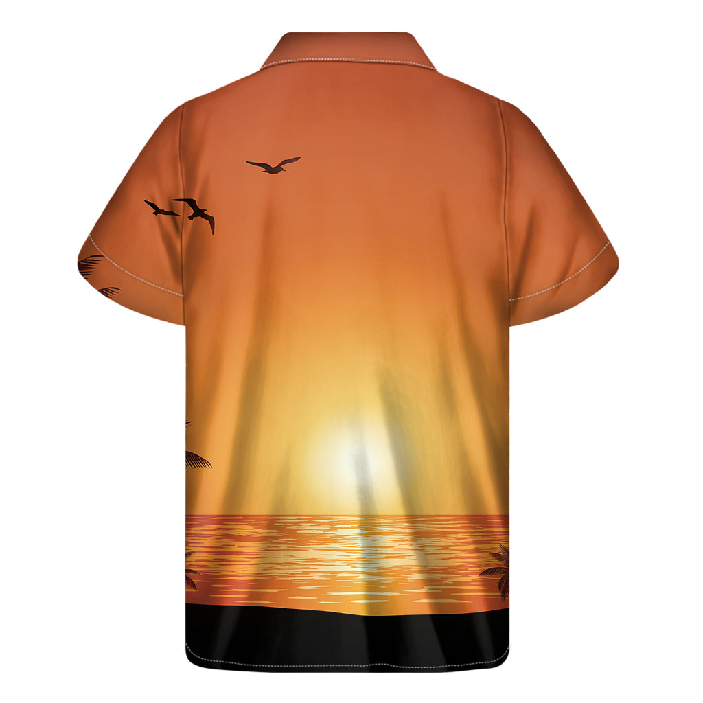 Palm Tree Beach Sunset Print Men's Short Sleeve Shirt