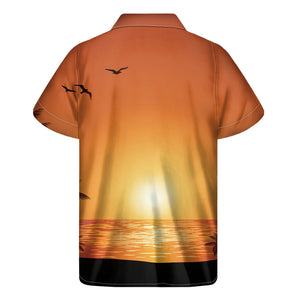 Palm Tree Beach Sunset Print Men's Short Sleeve Shirt