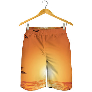 Palm Tree Beach Sunset Print Men's Shorts