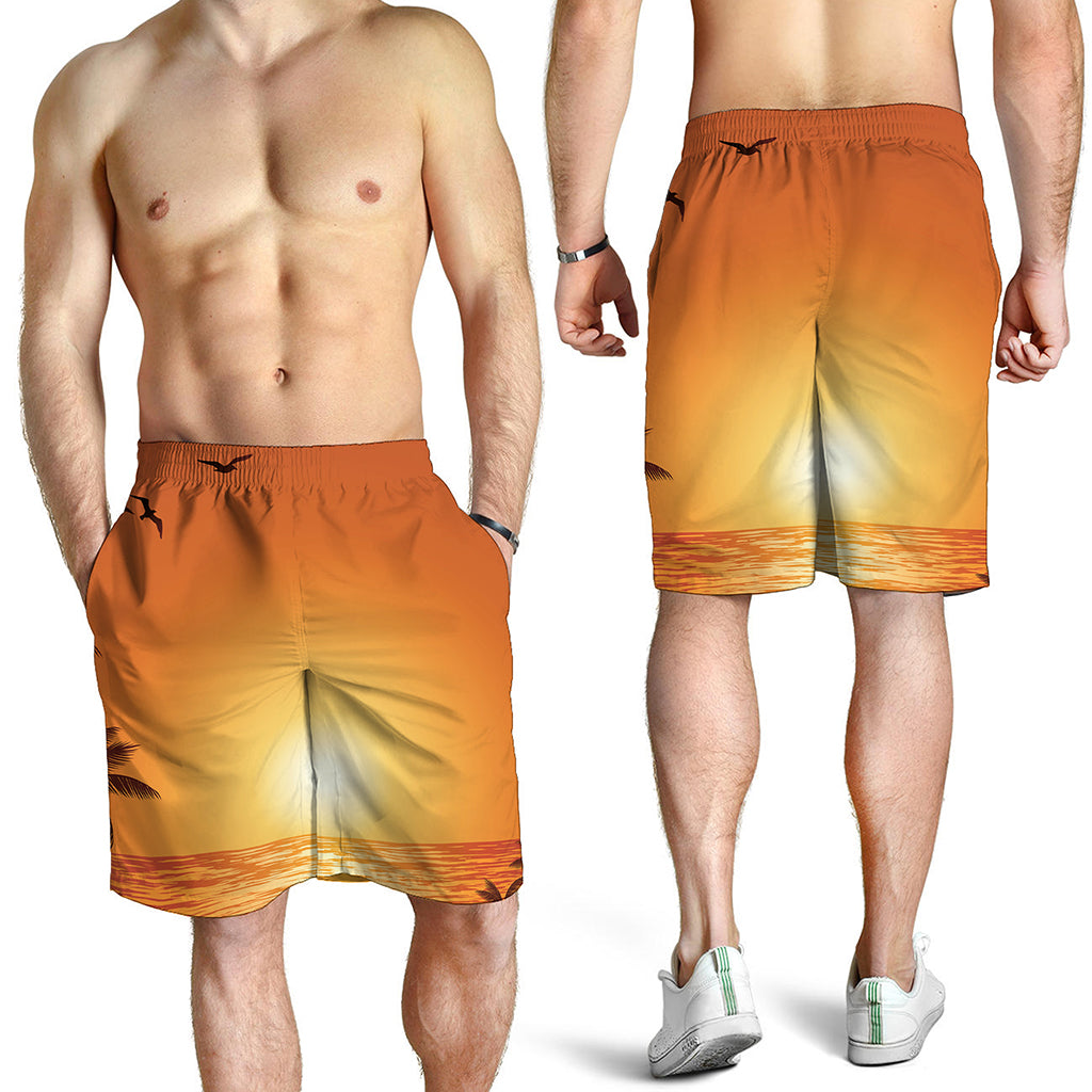 Palm Tree Beach Sunset Print Men's Shorts