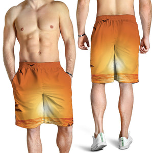 Palm Tree Beach Sunset Print Men's Shorts