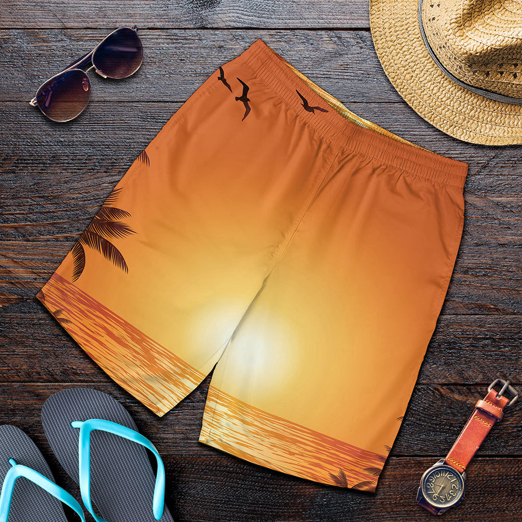 Palm Tree Beach Sunset Print Men's Shorts