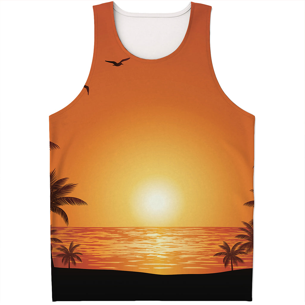 Palm Tree Beach Sunset Print Men's Tank Top