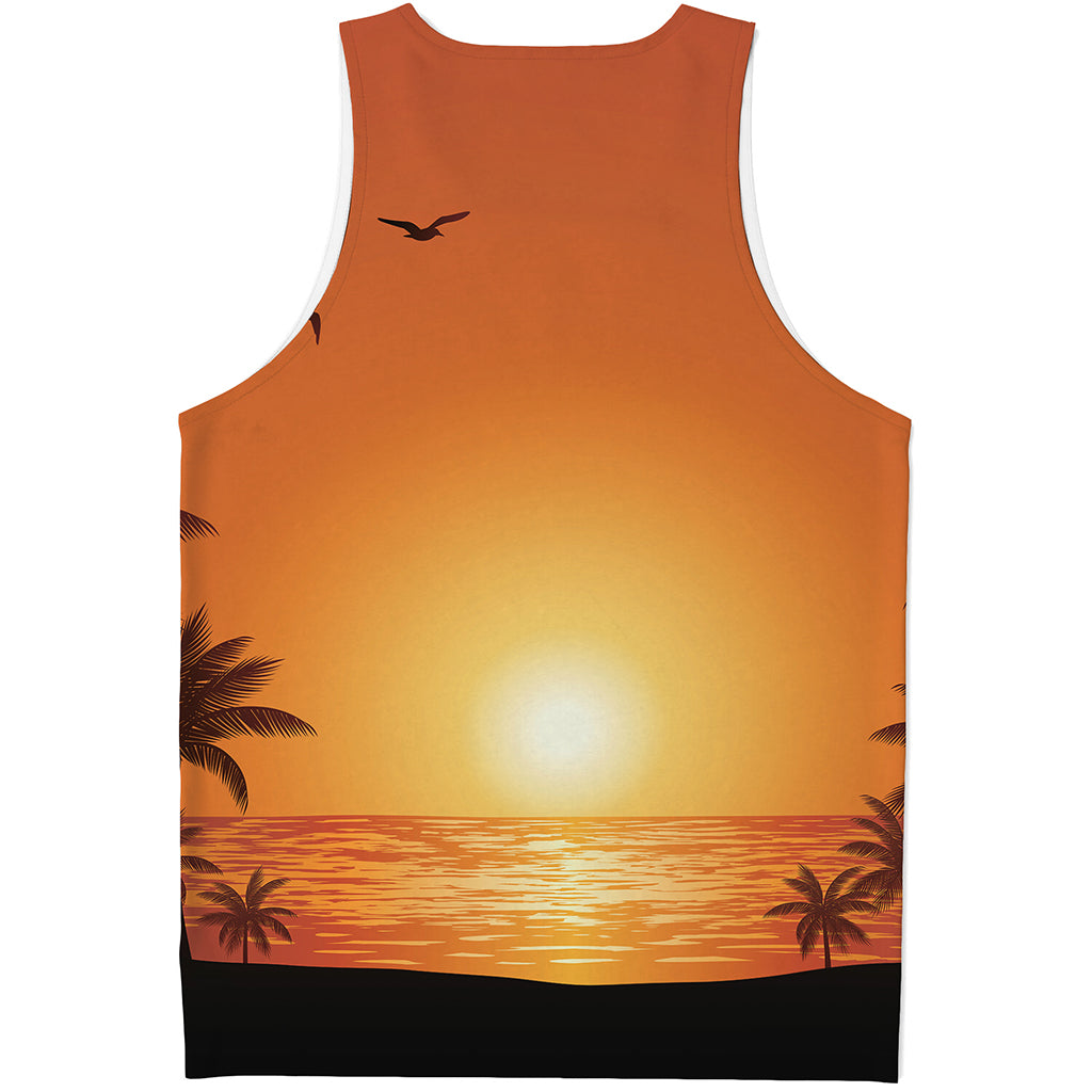 Palm Tree Beach Sunset Print Men's Tank Top