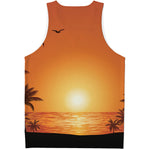 Palm Tree Beach Sunset Print Men's Tank Top